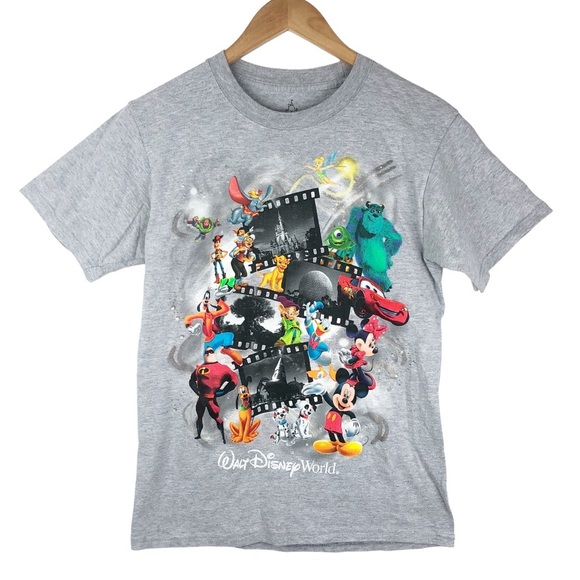Walt Disney World Tops - Walt Disney World Gray Graphic T Shirt Women's All Over Characters Movie Film